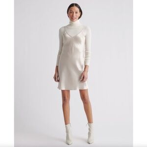 Quince 100% Washable Silk Mini Slip Dress in Champagne